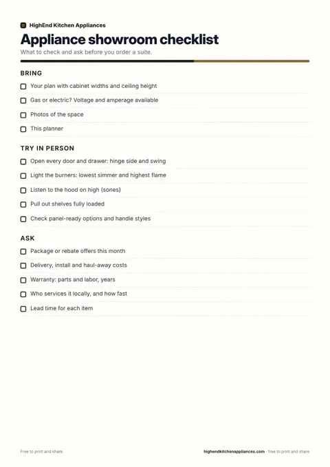 Appliance showroom checklist